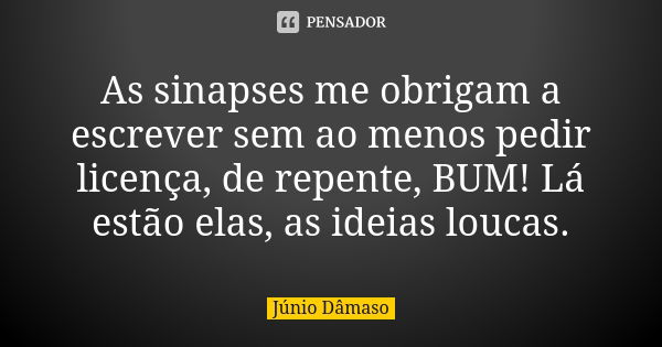 As sinapses me obrigam a escrever sem ao menos pedir licença, de repente, BUM! Lá estão elas, as ideias loucas.... Frase de Júnio Dâmaso.