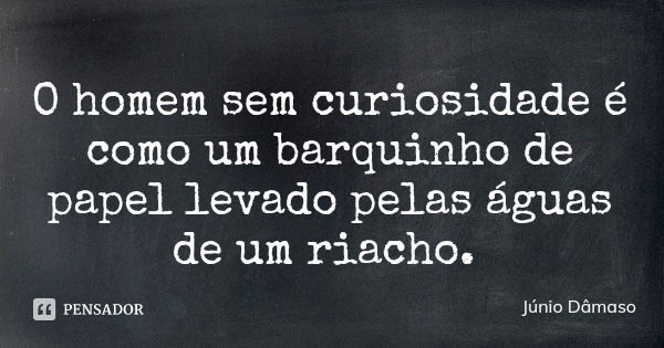 O homem sem curiosidade é como um barquinho de papel levado pelas águas de um riacho.... Frase de Júnio Dâmaso.