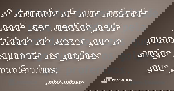 O tamanho de uma amizade pode ser medido pela quantidade de vezes que o amigo suporta os golpes que proferimos.... Frase de Júnio Dâmaso.