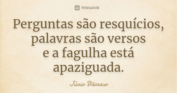 Perguntas são resquícios, palavras são versos e a fagulha está apaziguada.... Frase de Júnio Dâmaso.