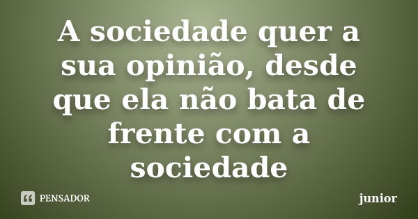 A sociedade quer a sua opinião, desde que ela não bata de frente com a sociedade... Frase de Junior.