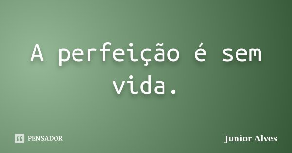 A perfeição é sem vida.... Frase de Junior Alves.