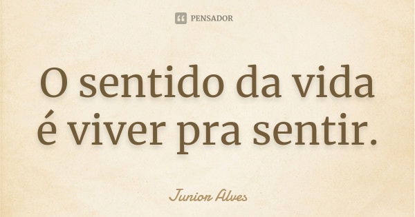 O sentido da vida é viver pra sentir.... Frase de Junior Alves.