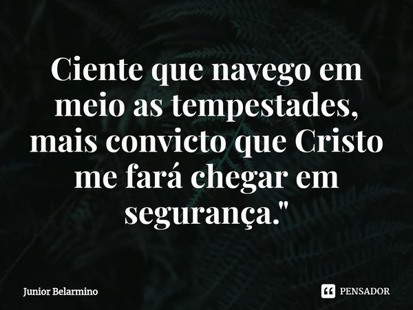 ⁠Ciente que navego em meio as tempestades, mais convicto que Cristo me fará chegar em segurança."... Frase de Junior belarmino.
