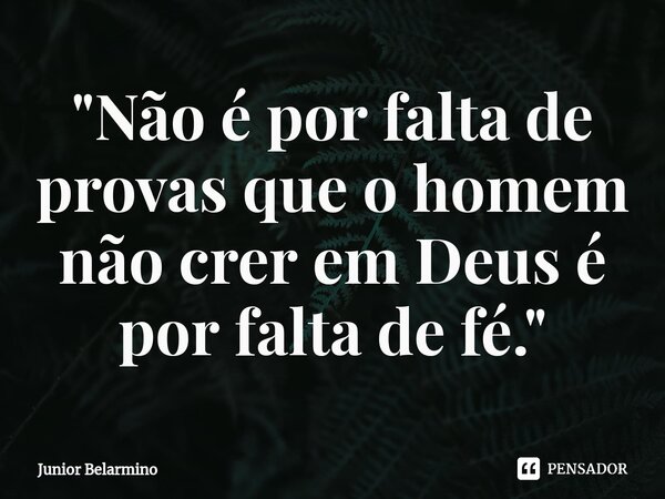 "⁠Não é por falta de provas que o homem não crer em Deus é por falta de fé."... Frase de Junior belarmino.
