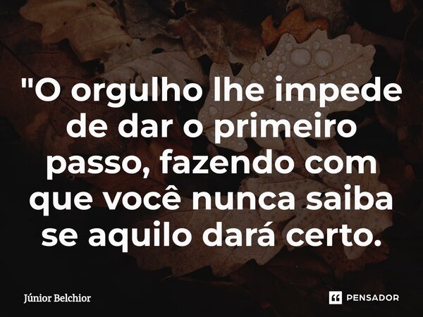 ⁠"O orgulho lhe impede de dar o primeiro passo, fazendo com que você nunca saiba se aquilo dará certo.... Frase de Junior Belchior.