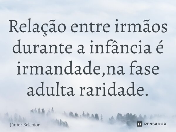 Relação entre irmãos durante a infância é irmandade,na fase adulta raridade.... Frase de Junior Belchior.