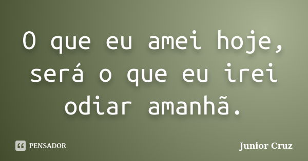 O que eu amei hoje, será o que eu irei odiar amanhã.... Frase de Junior Cruz.