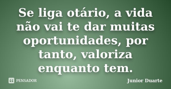 Se liga otário, a vida não vai te dar muitas oportunidades, por tanto, valoriza enquanto tem.... Frase de Junior Duarte.