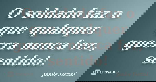 O soldado faz o que qualquer guerra nunca fez, sentido!... Frase de Junior Fortini.
