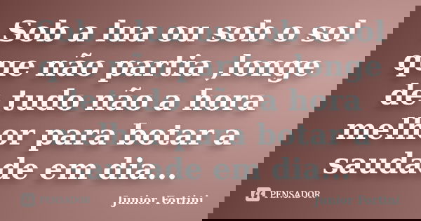 Sob a lua ou sob o sol que não partia ,longe de tudo não a hora melhor para botar a saudade em dia...... Frase de Junior Fortini.