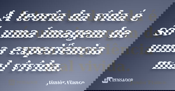 A teoria da vida é só uma imagem de uma experiência mal vivida.... Frase de Junior Franco.