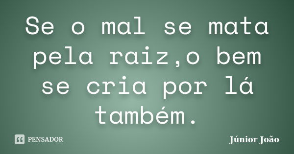 Se o mal se mata pela raiz,o bem se cria por lá também.... Frase de Júnior João.