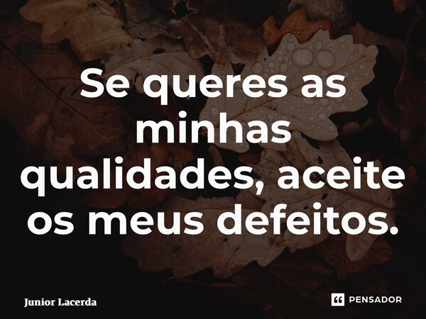 ⁠Se queres as minhas qualidades, aceite os meus defeitos.... Frase de Junior Lacerda.