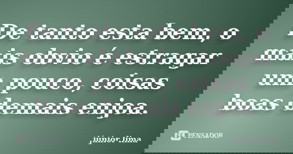 De tanto esta bem, o mais obvio é estragar um pouco, coisas boas demais enjoa.... Frase de Junior Lima.
