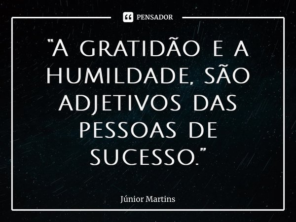 “A gratidão e a humildade, são adjetivos das pessoas de sucesso.”⁠... Frase de Júnior Martins.