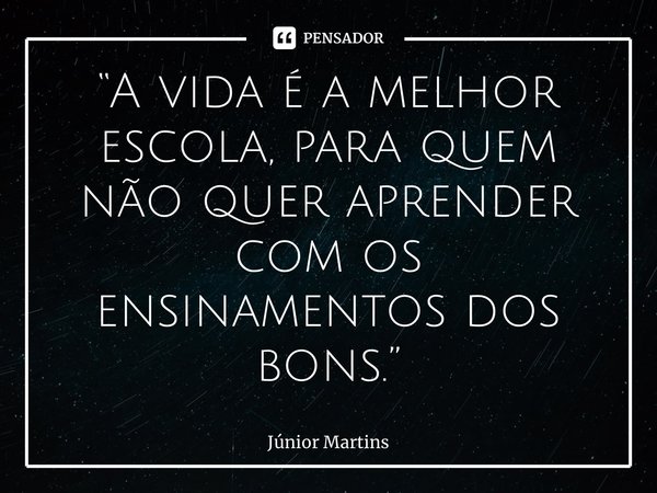 “⁠A vida é a melhor escola, para quem não quer aprender com os ensinamentos dos bons.”... Frase de Júnior Martins.