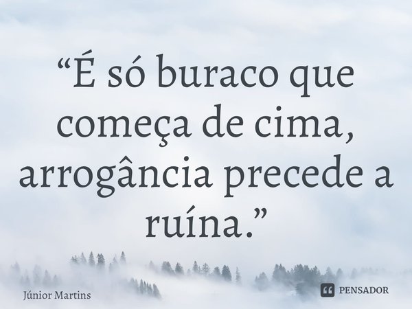 “⁠É só buraco que começa de cima, arrogância precede a ruína.”... Frase de Júnior Martins.