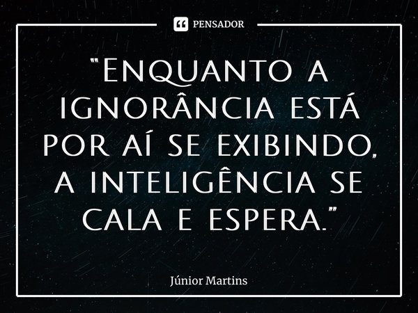 “⁠Enquanto a ignorância está por aí se exibindo, a inteligência se cala e espera.”... Frase de Júnior Martins.