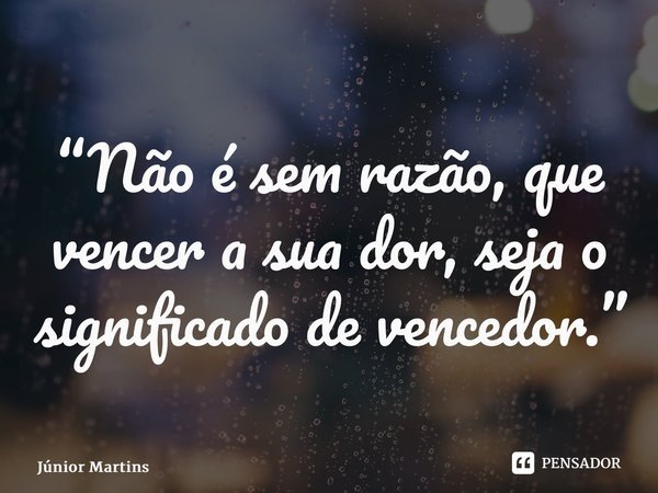 ⁠“Não é sem razão, que vencer a sua dor, seja o significado de vencedor.”⁠... Frase de Júnior Martins.