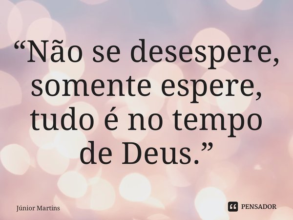 “⁠Não se desespere, somente espere, tudo é no tempo de Deus.”... Frase de Júnior Martins.