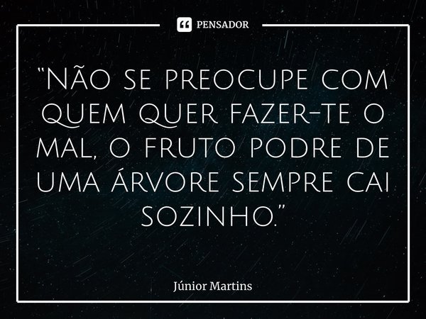 “⁠Não se preocupe com quem quer fazer-te o mal, o fruto podre de uma árvore sempre cai sozinho.”... Frase de Júnior Martins.