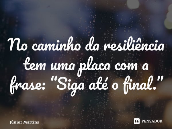 ⁠No caminho da resiliência tem uma placa com a frase: “Siga até o final.”... Frase de Júnior Martins.