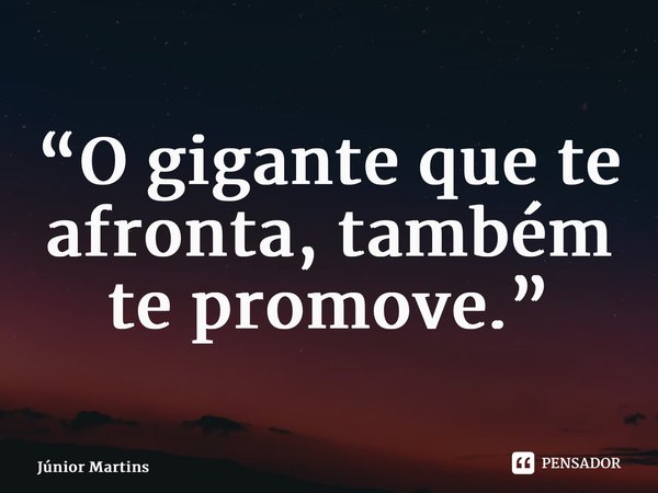 “O gigante que te afronta, também te promove.”... Frase de Júnior Martins.