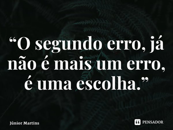 “O segundo erro, já não é mais um erro, é uma escolha.⁠”... Frase de Júnior Martins.