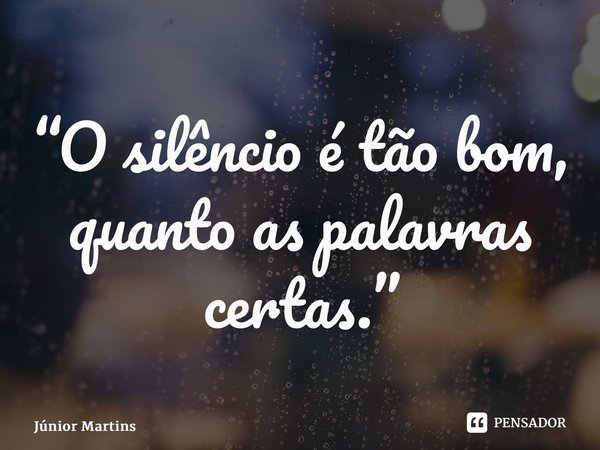 “⁠O silêncio é tão bom, quanto as palavras certas.”... Frase de Júnior Martins.