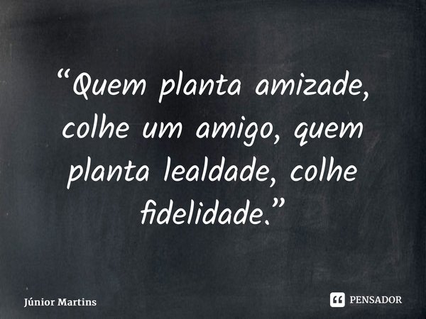 “⁠Quem planta amizade, colhe um amigo, quem planta lealdade, colhe fidelidade.”... Frase de Júnior Martins.