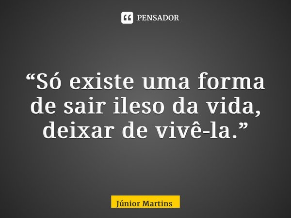 ⁠“Só existe uma forma de sair ileso da vida, deixar de vivê-la.”... Frase de Júnior Martins.