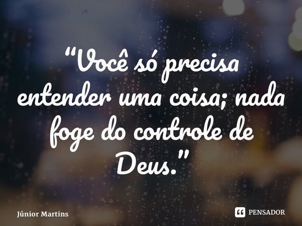 “⁠Você só precisa entender uma coisa; nada foge do controle de Deus.”... Frase de Júnior Martins.