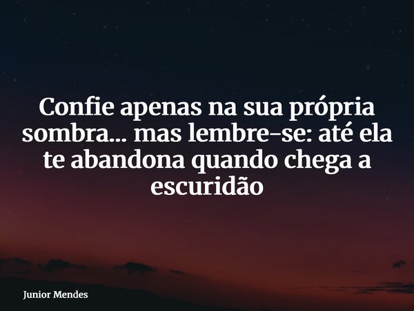 Confie apenas na sua própria sombra… mas lembre-se: até ela te abandona quando chega a escuridão... Frase de Junior Mendes.