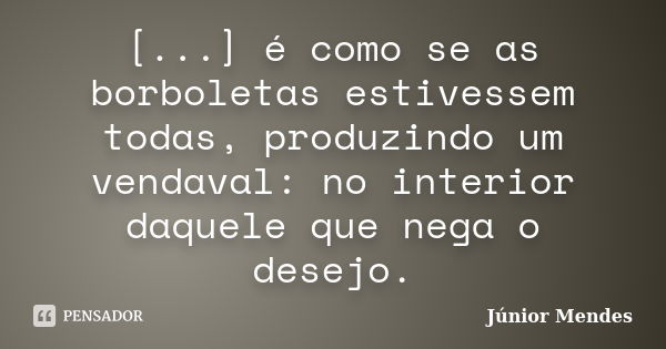 [...] é como se as borboletas estivessem todas, produzindo um vendaval: no interior daquele que nega o desejo.... Frase de Júnior Mendes.