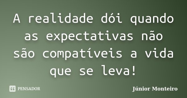 A realidade dói quando as expectativas não são compatíveis a vida que se leva!... Frase de Júnior Monteiro.