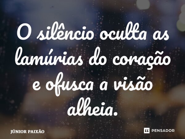 ⁠O silêncio oculta as lamúrias do coração e ofusca a visão alheia.... Frase de Júnior Paixão.