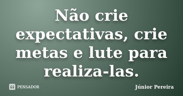 Não crie expectativas, crie metas e lute para realiza-las.... Frase de Júnior Pereira.