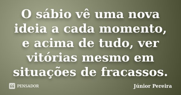 O sábio vê uma nova ideia a cada momento, e acima de tudo, ver vitórias mesmo em situações de fracassos.... Frase de Júnior Pereira.