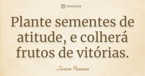 Plante sementes de atitude, e colherá frutos de vitórias.... Frase de Junior Pereira.