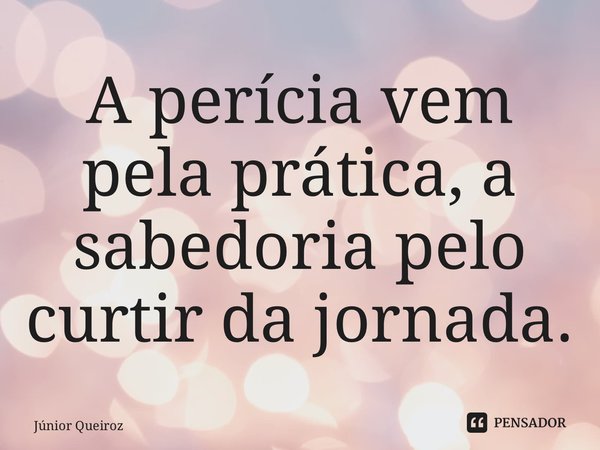 ⁠A perícia vem pela prática, a sabedoria pelo curtir da jornada.... Frase de Junior Queiroz.