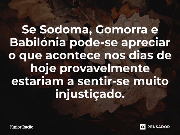 ⁠Se Sodoma, Gomorra e Babilónia pode-se apreciar o que acontece nos dias de hoje provavelmente estariam a sentir-se muito injustiçado.... Frase de Júnior Ração.