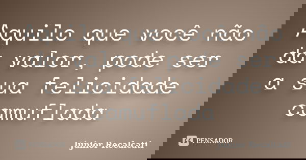 Aquilo que você não da valor, pode ser a sua felicidade camuflada... Frase de Júnior Recalcati.