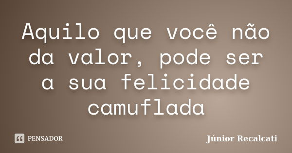 Aquilo que você não da valor, pode ser a sua felicidade camuflada... Frase de Júnior Recalcati.