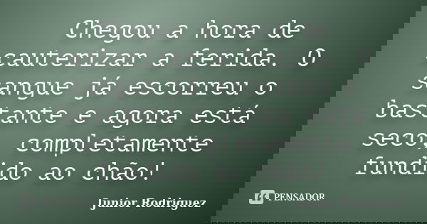 Chegou a hora de cauterizar a ferida. O sangue já escorreu o bastante e agora está seco, completamente fundido ao chão!... Frase de Junior Rodriguez.
