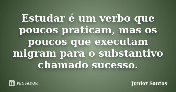 Estudar é um verbo que poucos praticam, mas os poucos que executam migram para o substantivo chamado sucesso.... Frase de Junior Santos.