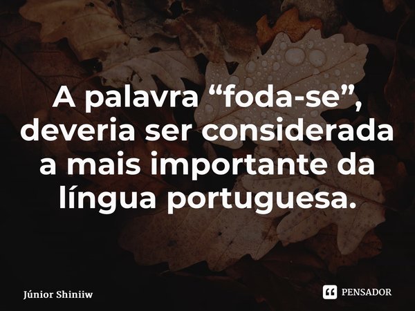 A palavra “foda-se”, deveria ser considerada a mais importante da língua portuguesa. ⁠... Frase de Junior shiniiw.