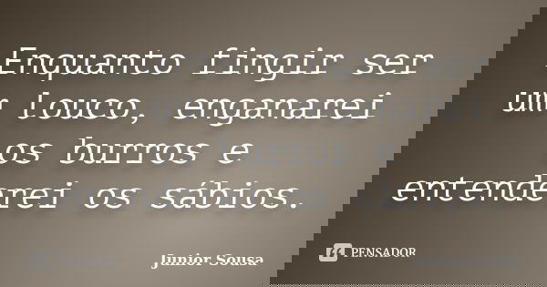Enquanto fingir ser um louco, enganarei os burros e entenderei os sábios.... Frase de Junior Sousa.