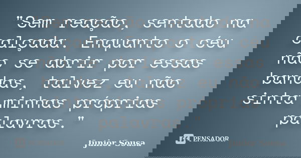 "Sem reação, sentado na calçada. Enquanto o céu não se abrir por essas bandas, talvez eu não sinta minhas próprias palavras."... Frase de Junior Sousa.