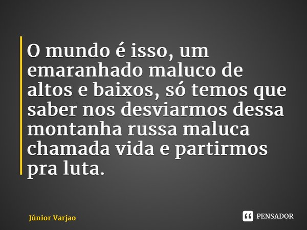 ⁠O mundo é isso, um emaranhado maluco de altos e baixos, só temos que saber nos desviarmos dessa montanha russa maluca chamada vida e partirmos pra luta.... Frase de Júnior Varjao.